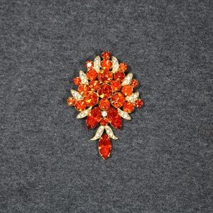 vintage costume jewelry eisenberg ice bright orange and clear rhinestone brooch
